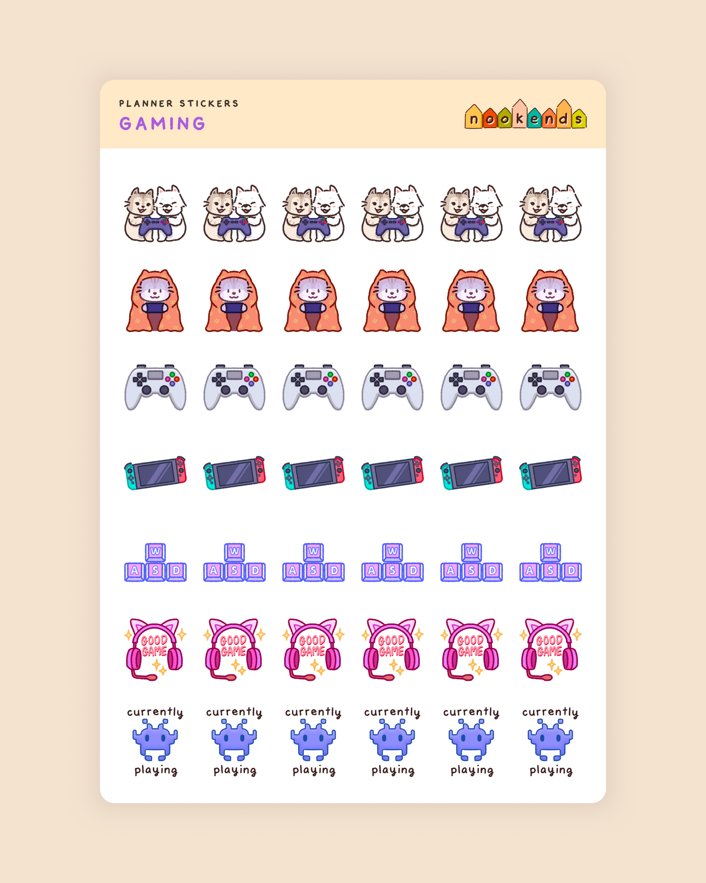 gaming planner stickers