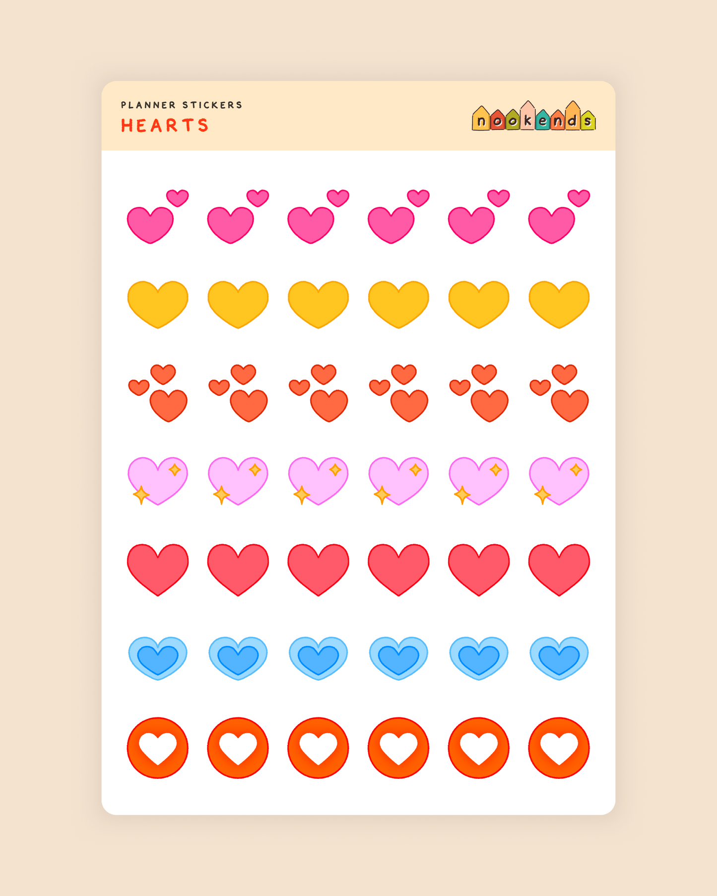 hearts planner stickers