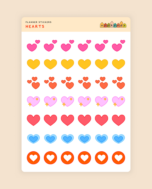 hearts planner stickers