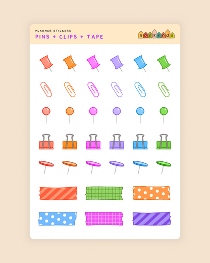 pins + clips + tape planner stickers