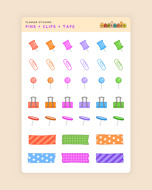 pins + clips + tape planner stickers